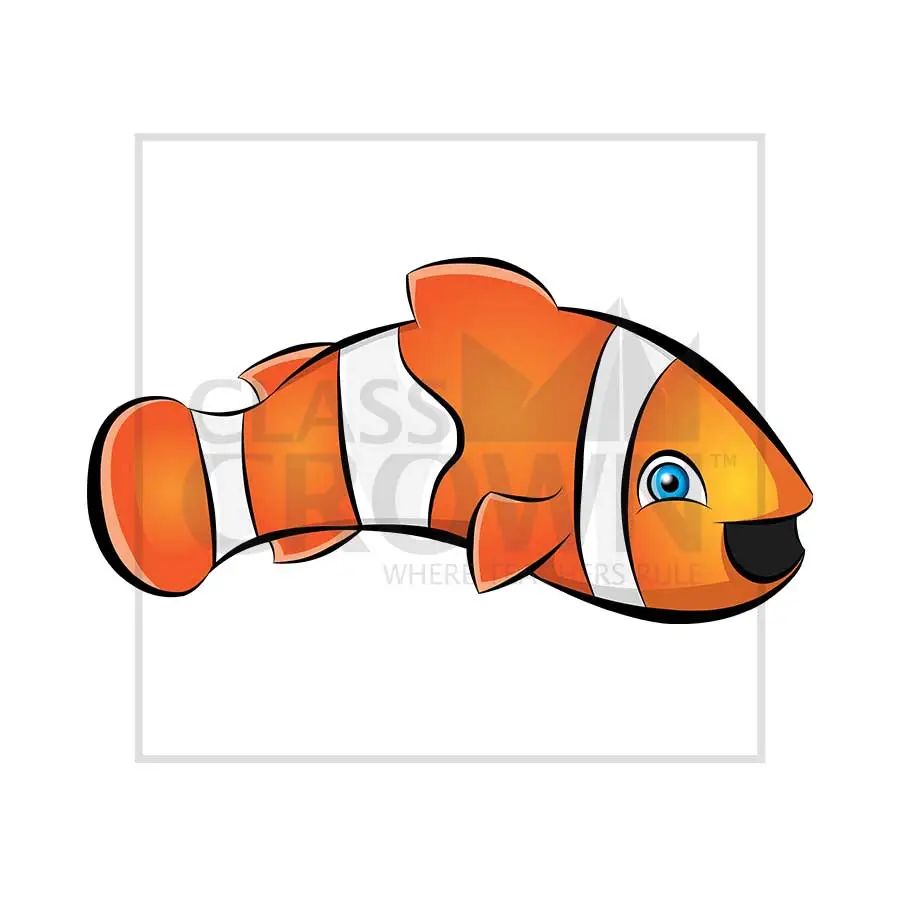Clown Fish clipart, White striped orange clown fish