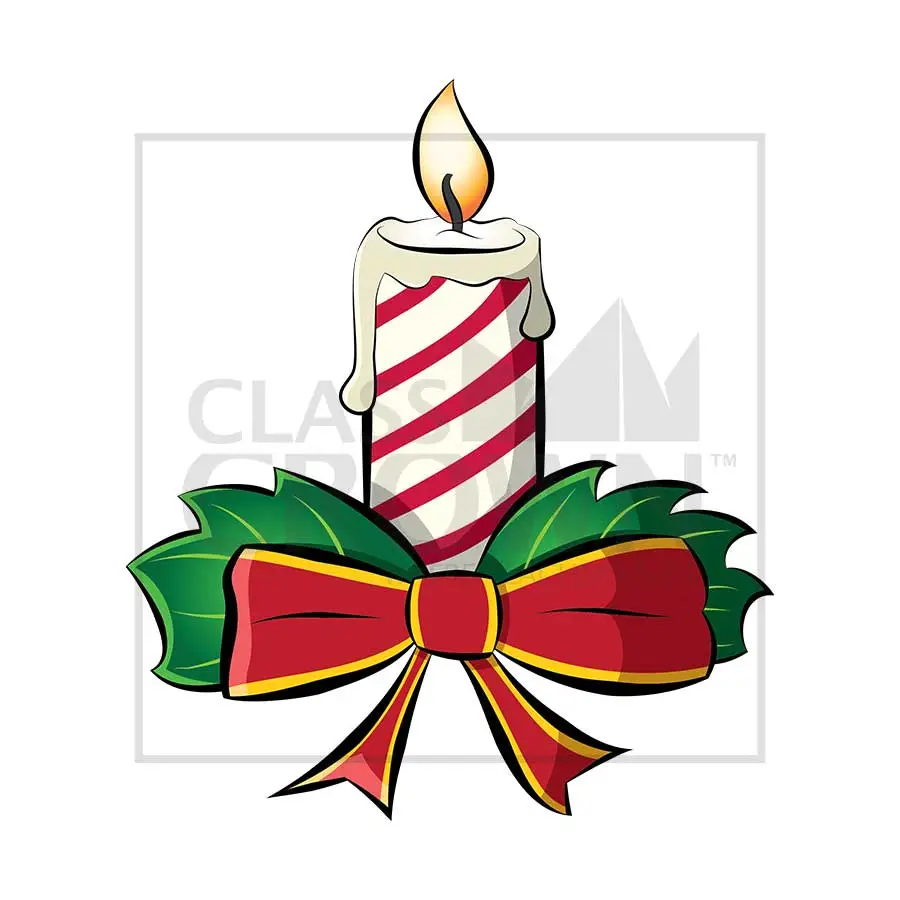 Christmas Candle clipart, White with red stripes, Ivy with red bow