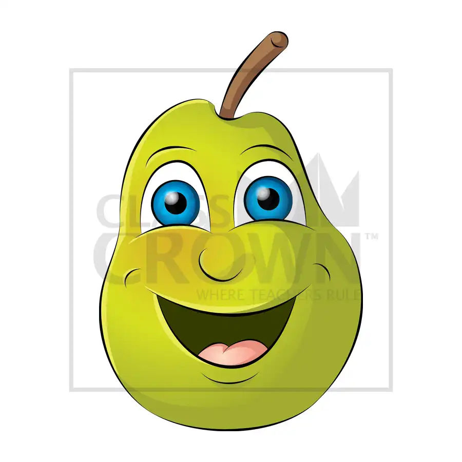 Green pear fruit with smiling face