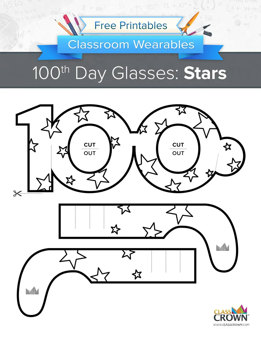 100th day of school glasses, stars printable.