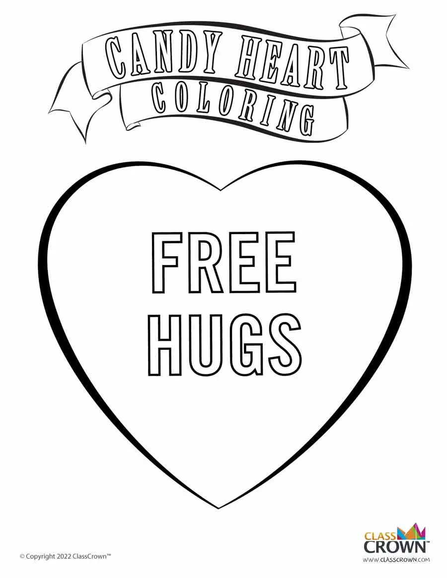 Candy Heart Coloring Page: Free Hugs Puzzles ClassCrown