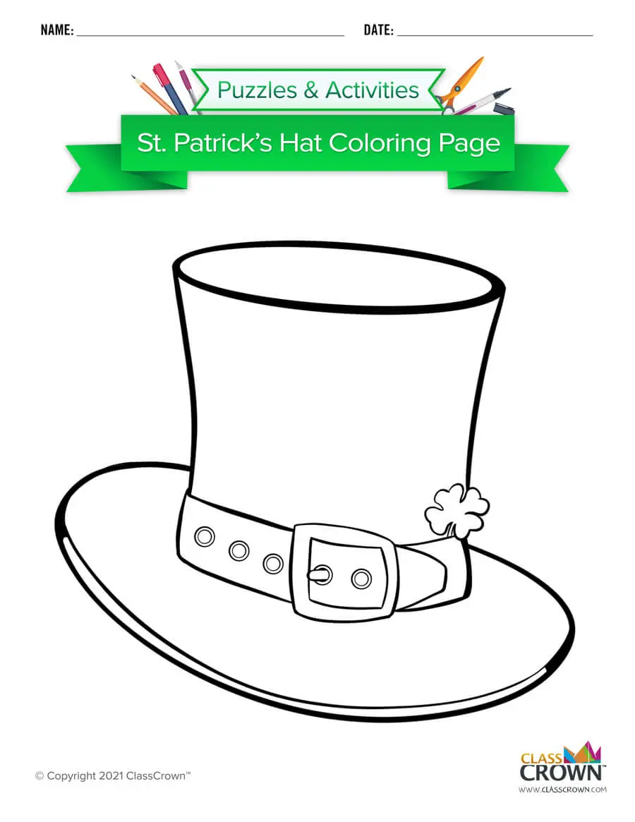St. Patrick's day coloring page, green top hat.