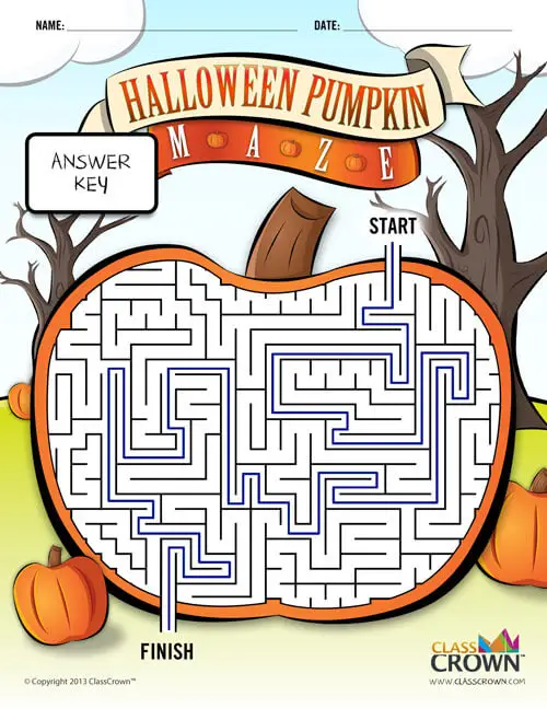 Halloween maze, pumpkin - answer key.